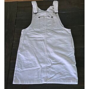 Vintage Lee Workwear White Denim Overall Dress Womens Size XS Mini Bibs Utility